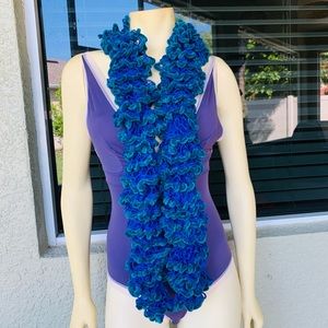 Blue and Green Ruffle Sashay Crochet Scarf